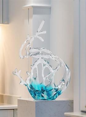 现代创意透明树脂摆件酒店售楼处家居玄关客厅办公室水花艺术雕塑