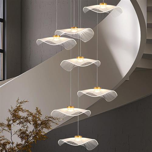 新中式荷叶楼梯吊灯现代简约小复式楼loft公寓挑高别墅中空长吊灯