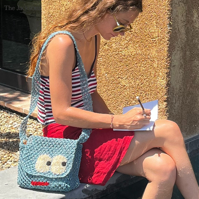 The Jacksons独家手工大眼睛编织单肩包女卡通风海边出片斜挎包