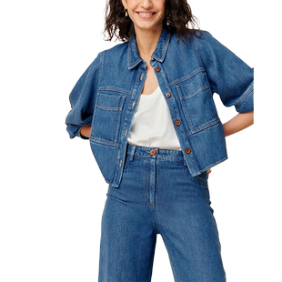 Sessun蓝色牛仔裤直筒裤宽松时尚2024年春季新款女装裤子