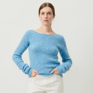 American 羊毛混纺宽松软糯慵懒风大领口针织毛衣秋冬女 Vintage