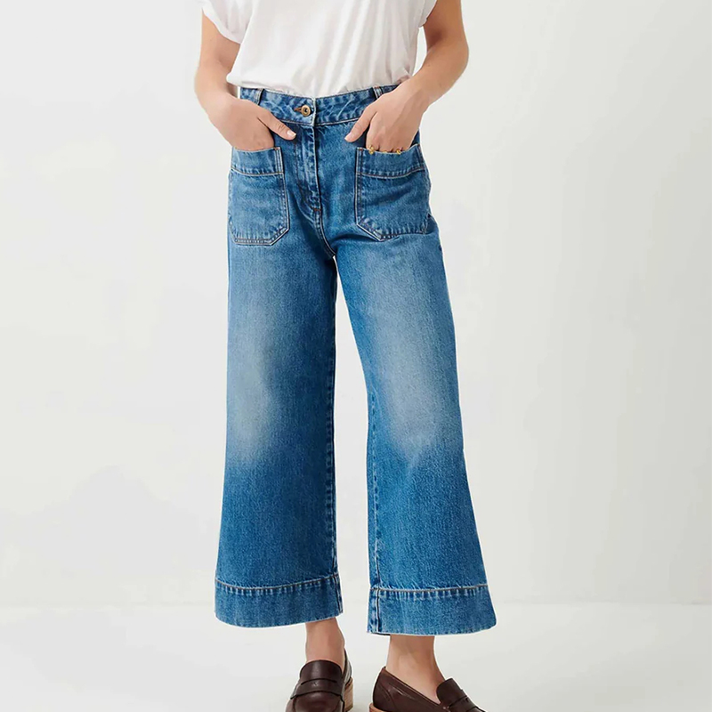 SESSUN 阔腿牛仔裤九分裤高腰显瘦时尚百搭舒适简约气质日常通勤