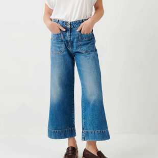 SESSUN 阔腿牛仔裤九分裤高腰显瘦时尚百搭舒适简约气质日常通勤