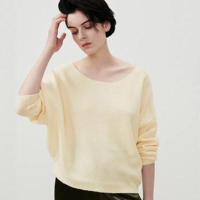 American Vintage宽松羊毛混纺柔软亲肤大领口短款长袖上衣慵懒风