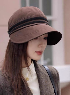 秋冬宽檐显脸小保暖鸭舌帽女