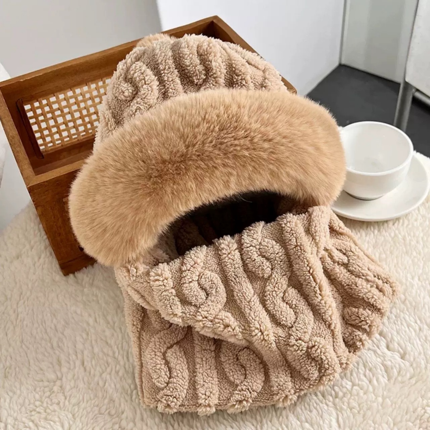 帽子围脖一体女冬季防寒保暖