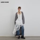 白色长裙 LEDIM 明星同款 WANG拼贴蕾丝吊带连衣裙女25秋冬新款
