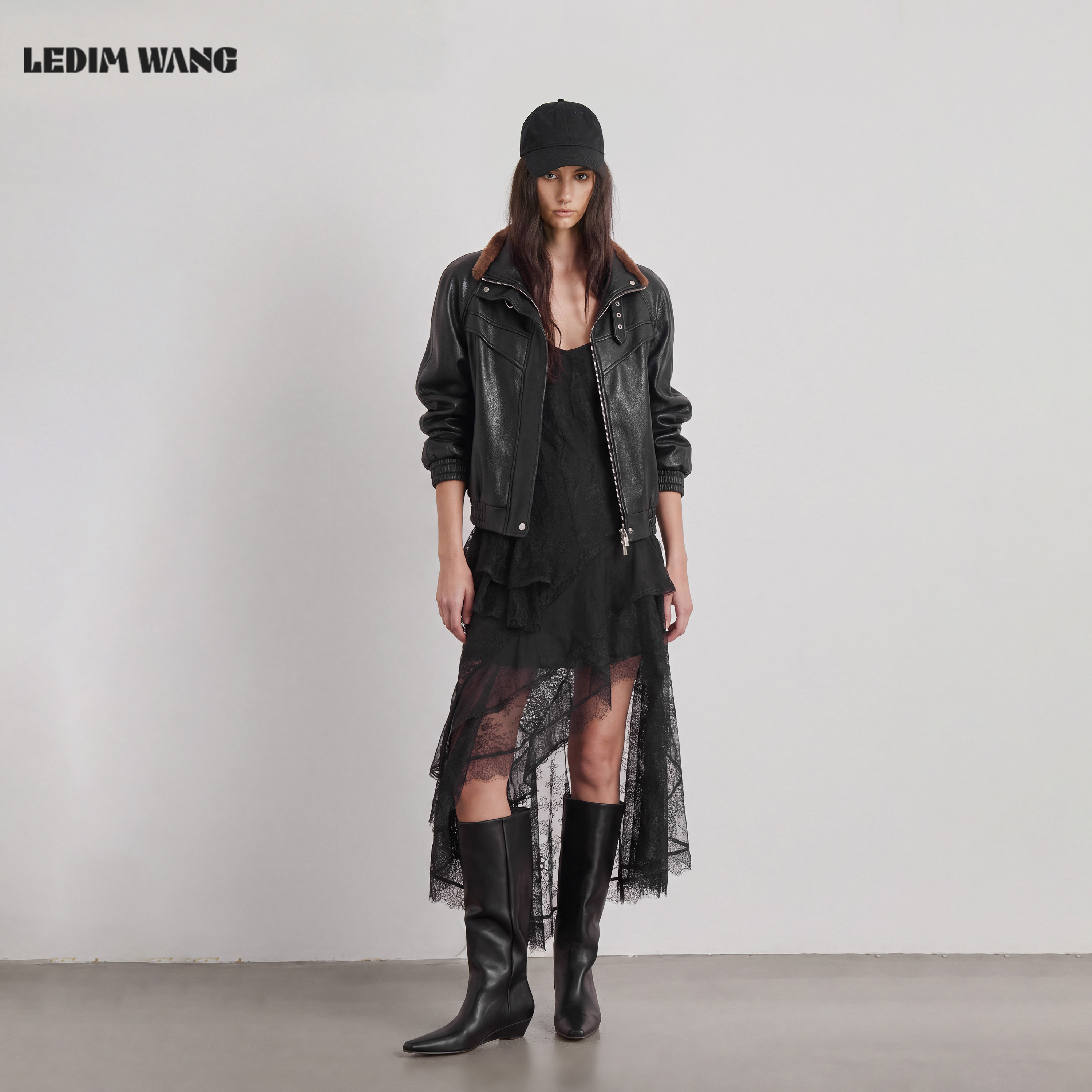 【明星同款】LEDIM WANG蕾丝吊带背心连衣裙女26秋季新款黑色长裙
