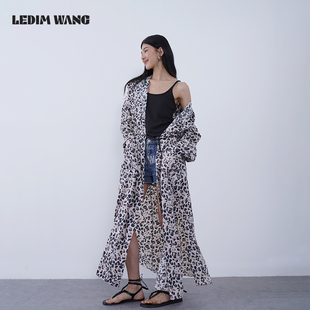 设计师原创薄款 防晒衣女春夏新款 连帽风衣 WANG豹纹印花长款 LEDIM