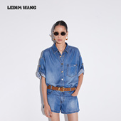 衬衣宽松百搭短裤 LEDIM 新款 薄款 WANG莱赛尔牛仔连体裤 女春夏季