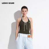 明星同款 LEDIM WANG美式 撞色挂脖背心女夏原创设计感无袖 上衣