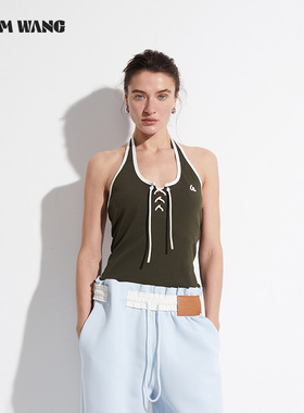 【明星同款】LEDIM WANG美式撞色挂脖背心女夏原创设计感无袖上衣