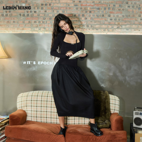 LEDIMWANG法式假两件长袖连衣裙