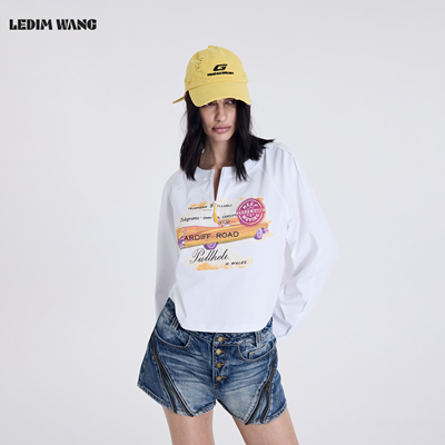 LEDIMWANG印花拉链短款长袖T恤