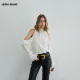 露肩荷叶套头褶皱衬衣女白色上衣25秋新款 LEDIM WANG黑标 优雅风