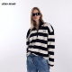 LEDIM 套头上衣 黑白条纹垫肩长袖 WANG立领条纹毛衣女2026春季 新款
