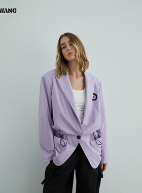 LEDIM WANG红标/高智风运动解构休闲西装外套女25秋紫色宽松上衣