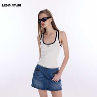 白色包边修身 新款 内搭上衣 WANG撞色刺绣工字背心女2026春季 LEDIM