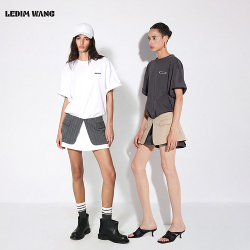LEDIMWANG白色短袖T恤连衣裙