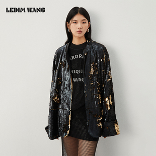 LEDIM WANG混色亮片外套女2024春夏季新款设计师原创中国风外套女