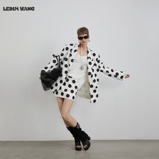 新款 WANG宽松休闲西服外套女26春季 LEDIM 波点西装 明星同款