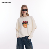 LEDIM 上衣 莫代尔玫瑰印花短袖 WANG奶油白羊毛T恤女2026春季 新款