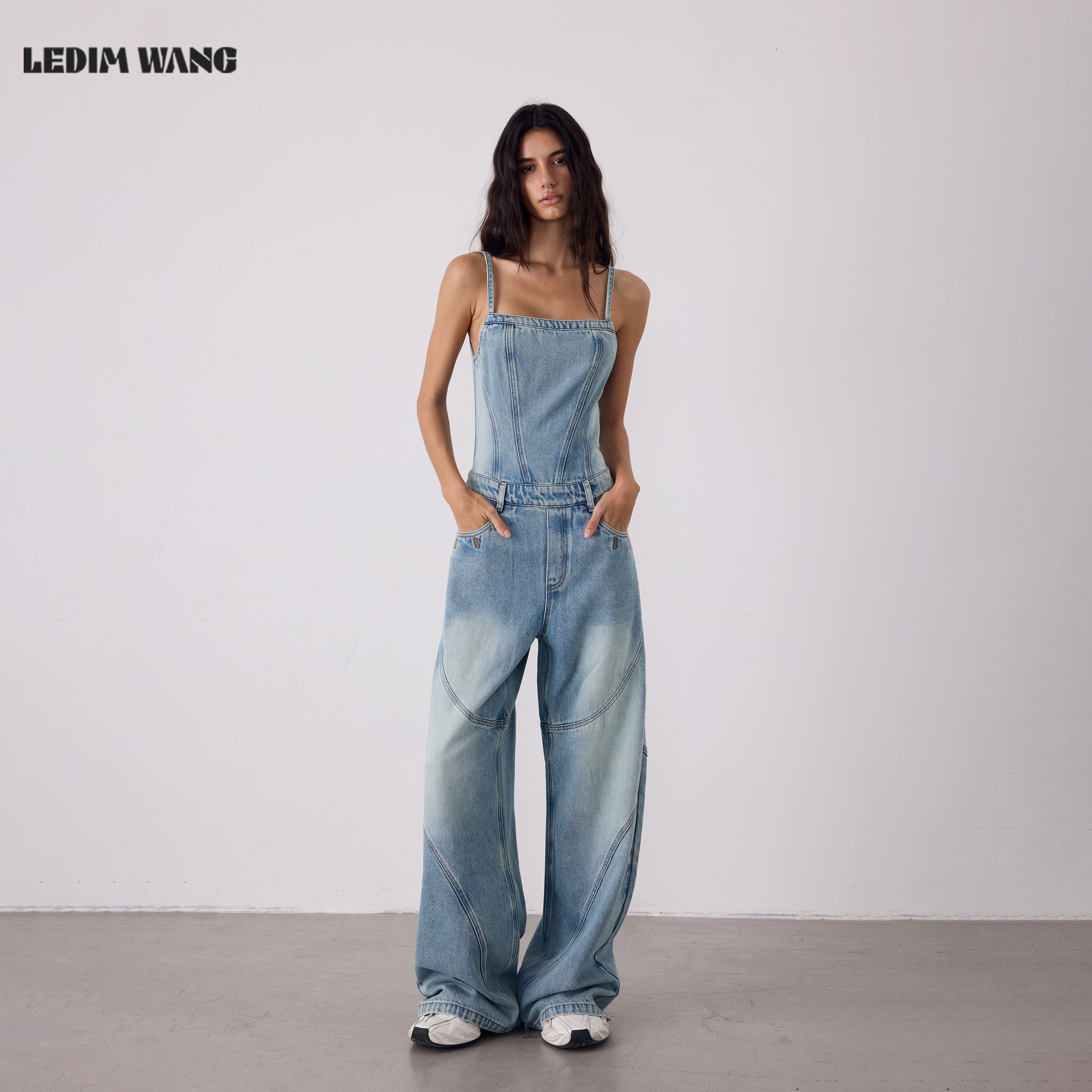 LEDIMWANG吊带连体牛仔裤女