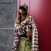 宽松长袖 LEDIM 衬衣 新款 毛边纯棉阔版 WANG咖色格子衬衫 女2026春季