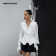 LEDIM 收腰上衣 白色修身 WANG黑标 流转荷叶拼接衬衣女2025秋新款