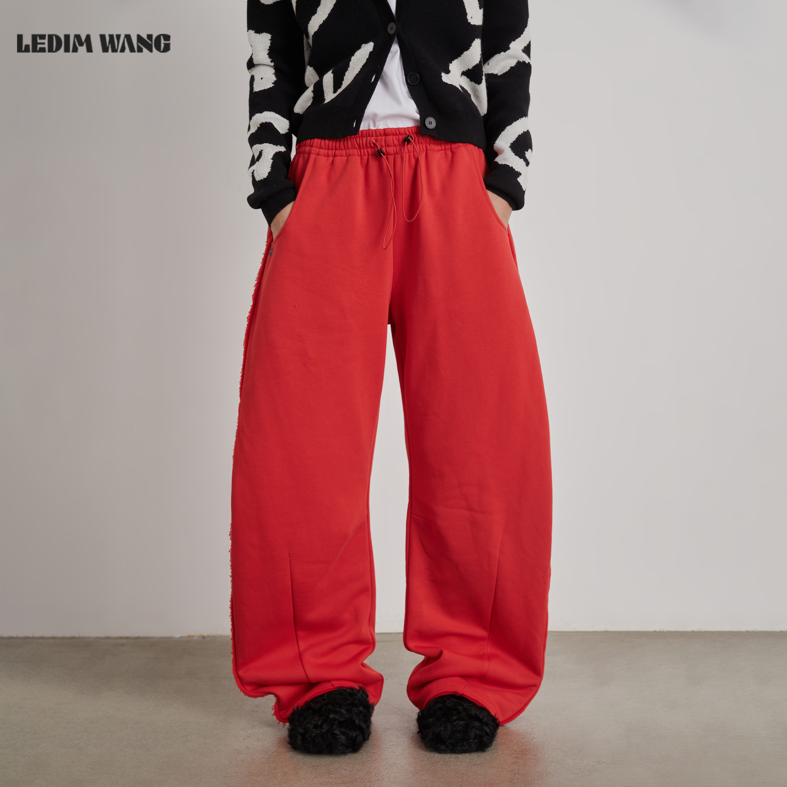 LEDIMWANG红色弯刀针织卫裤长款