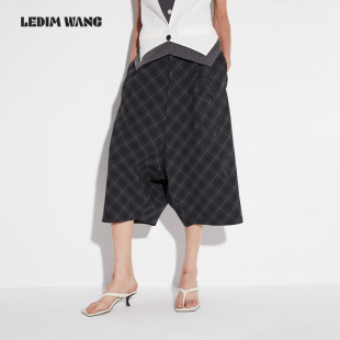 纹低裆八分裤 高智风格 女秋季 新款 LEDIM 阔腿休闲长裤 WANG黑标