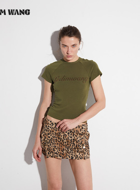LEDIM WANG【白标系列】烫钻字母短袖T恤女夏2025新款修身上衣