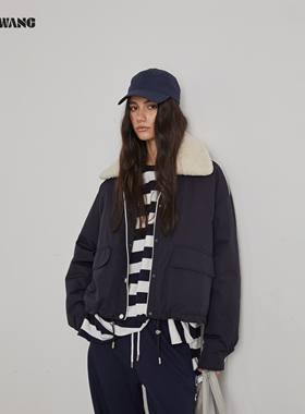 LEDIM WANG红标/复古风鹅绒羽绒服女25秋冬新款短款可拆毛领外套