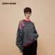 百搭高克重纯棉宽松针织长袖 LEDIM WANG豹纹印花不规则卫衣女美式