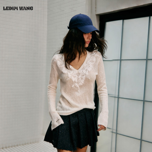 LEDIMWANG绵羊毛V领套头毛衣女