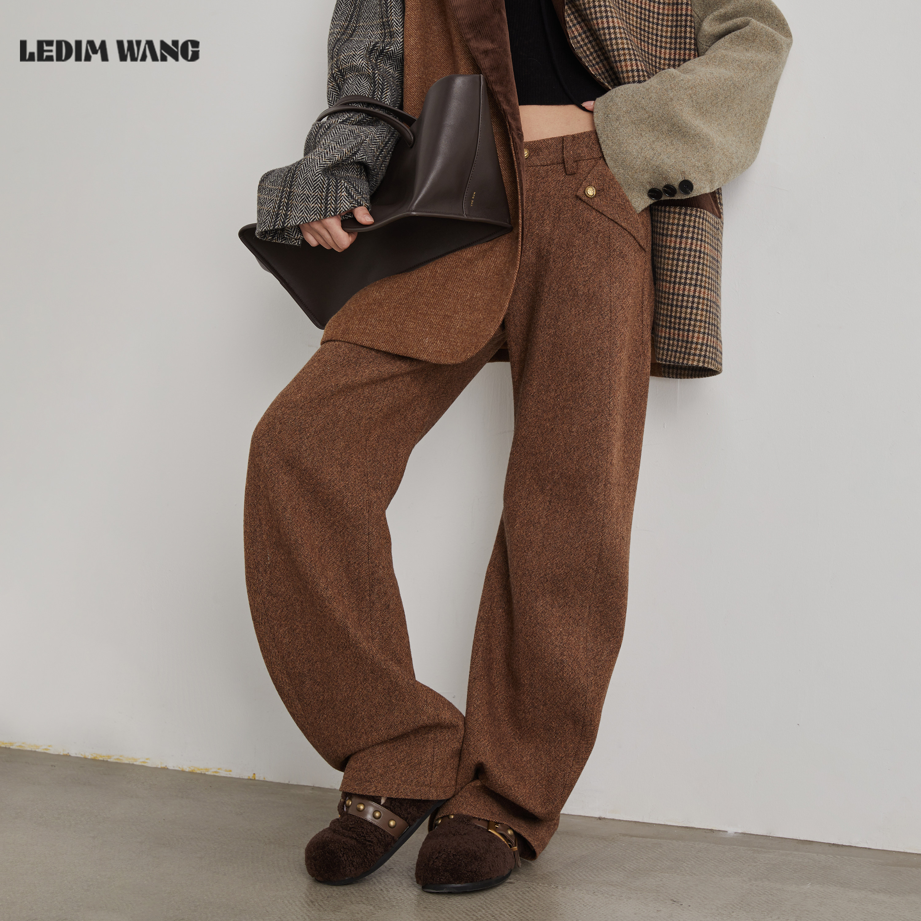 LEDIMWANG纯羊毛剪裁休闲马蹄裤