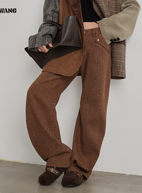 【明星同款】LEDIM WANG绵羊毛休闲裤女25冬新款马蹄裤咖色长裤