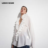 收腰长宽松袖 LEDIM 衬衣 荷叶花边白色衬衫 女春夏新款 WANG 淡人