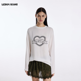 宽松直筒上衣 T恤女90%真丝透气春夏新款 LEDIM WANG爱心桑蚕丝长袖