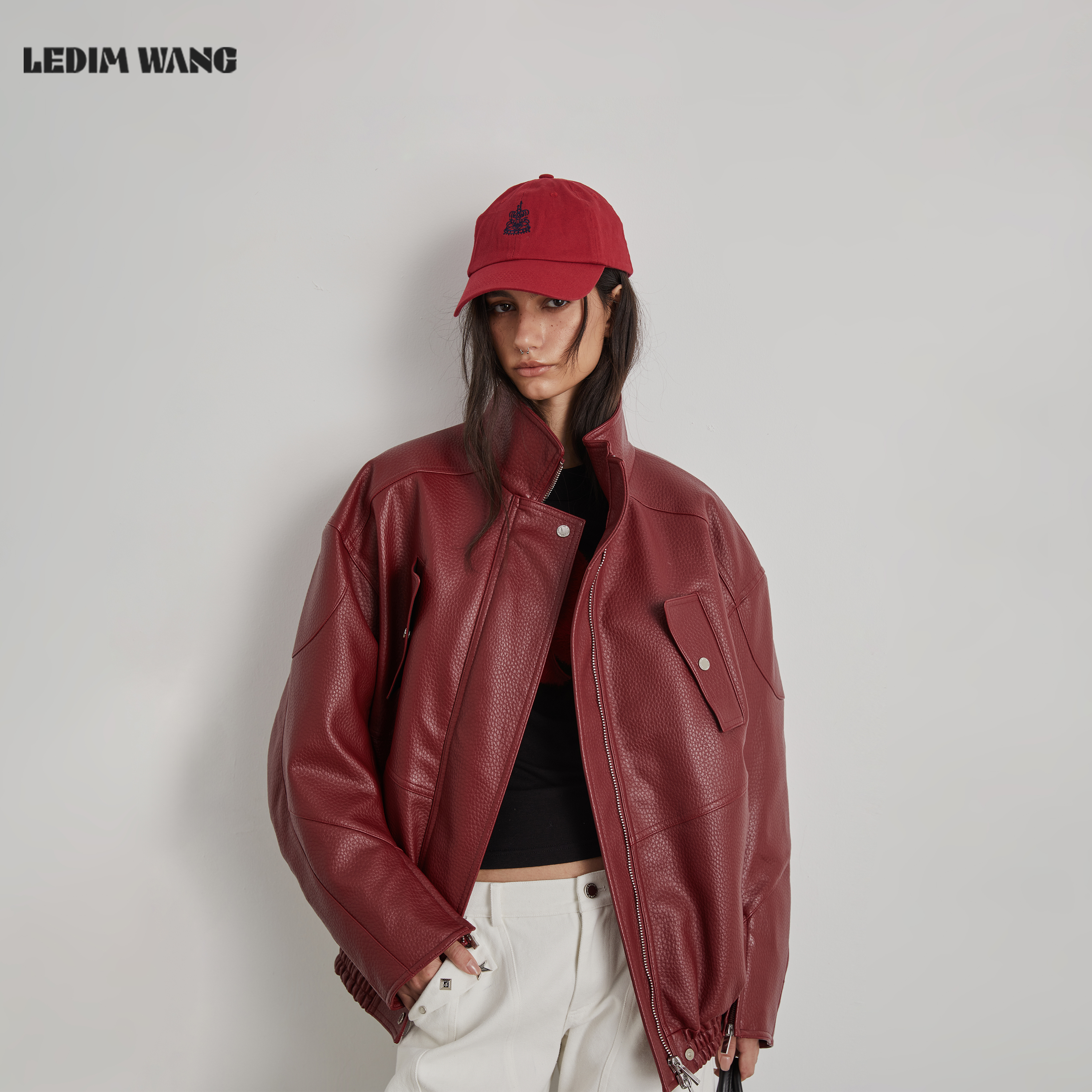 LEDIMWANG解构仿皮夹克羽绒服