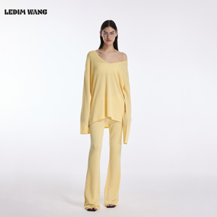 2026春夏新款 LEDIM 香蕉黄柔软薄款 套装 WANG慵懒风醋酸棉V领时尚