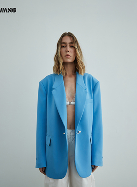 LEDIM WANG白标/高智风宽松休闲西服外套女25秋新款蓝色直筒西装