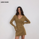 秋香色修身 连衣裙女25秋冬新款 短裙 WANG甜酷混色针织长袖 LEDIM