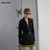 黑色针织衫 LEDIM 毛衣女25秋冬新款 修身 WANG红标 大翻领拉链开衫