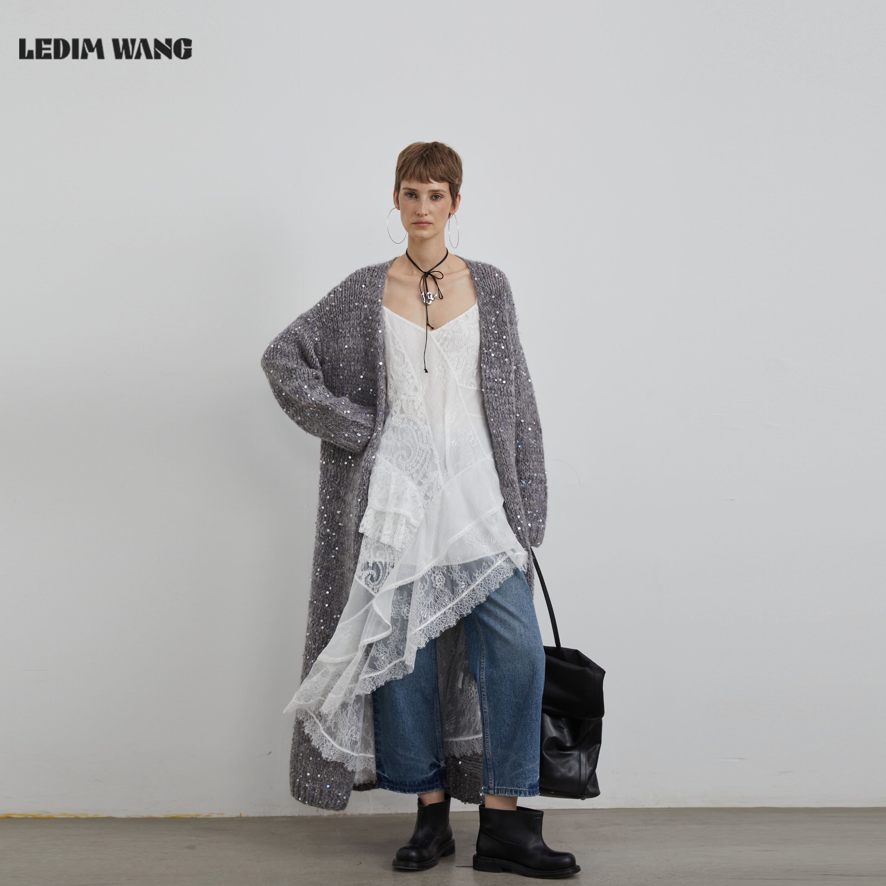 LEDIMWANG长款针织毛衣开衫外套