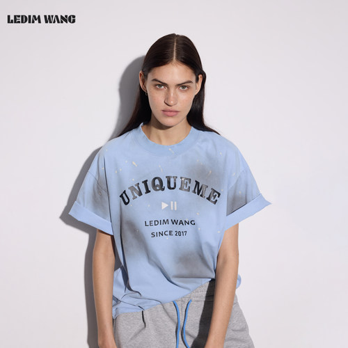 LEDIMWANG美式做旧字母印花T恤