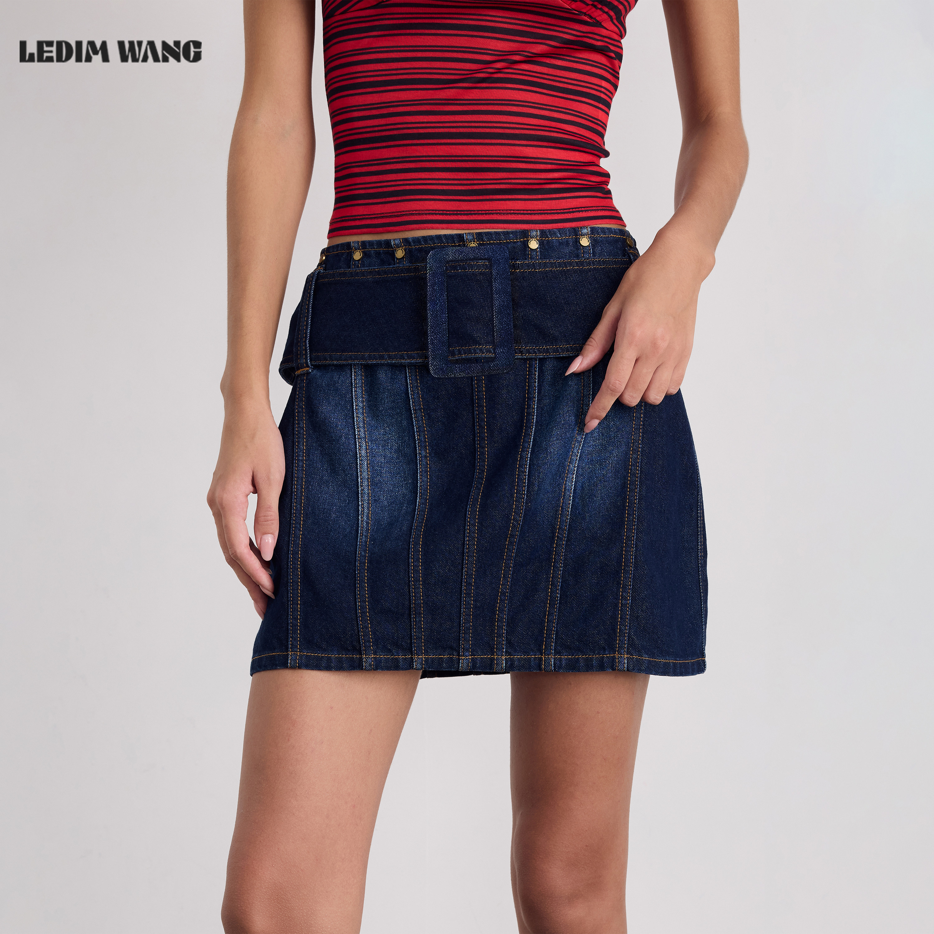 LEDIM WANG纯棉直筒A字牛仔半裙包臀裙女做旧水洗短裙26夏季新款