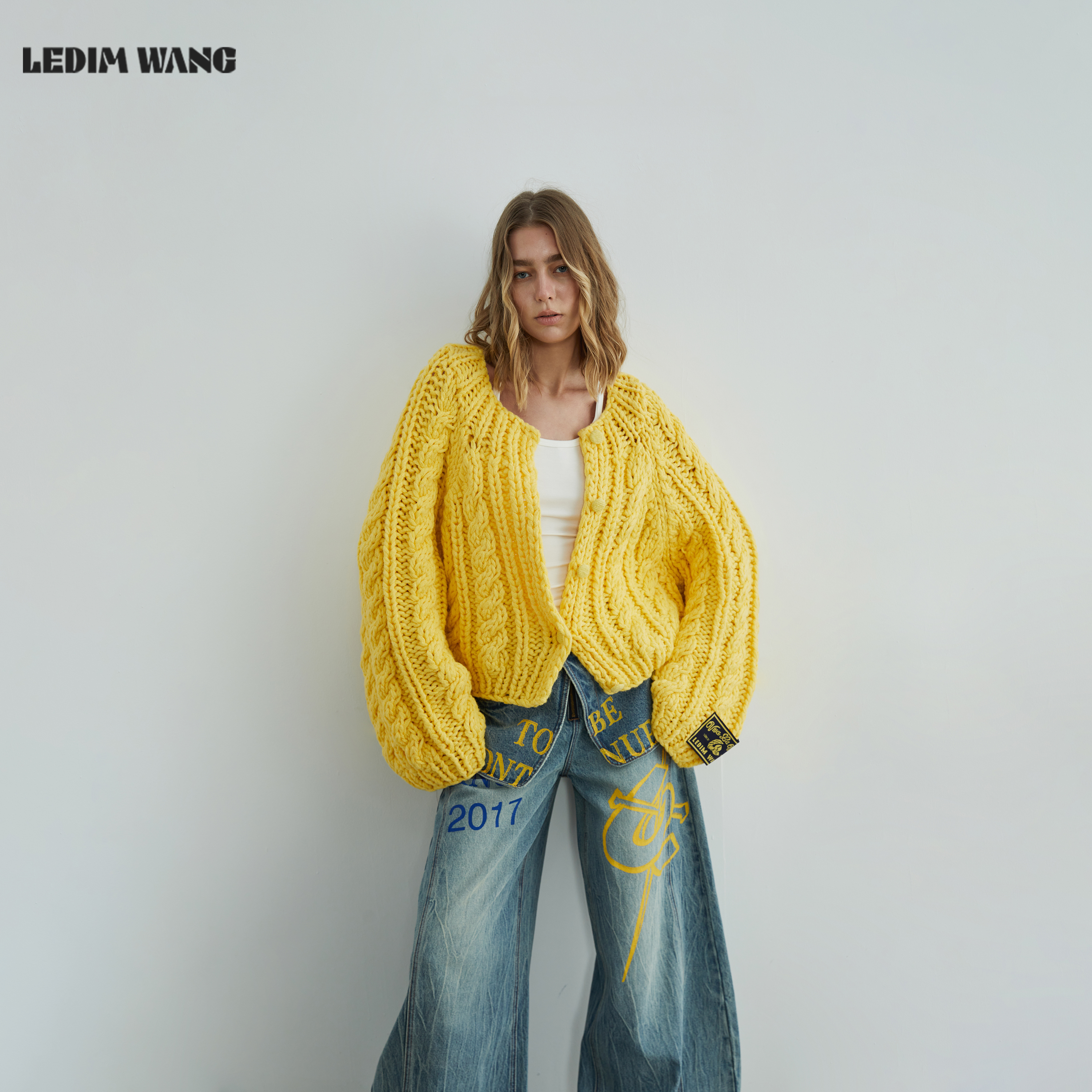 LEDIMWANG手工编织粗棒针毛衣女