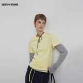 WANG红标 撞色假两件长袖 T恤女25冬季 LEDIM 新款 黄色休闲百搭上衣