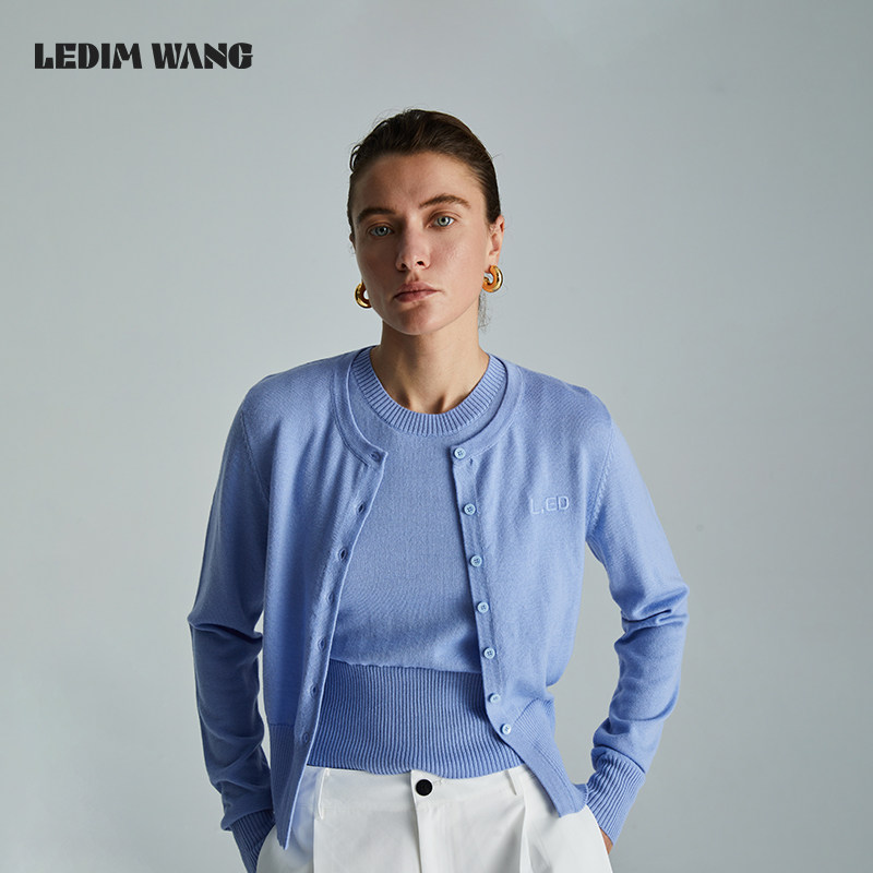 LEDIM WANG蓝色毛衣针织开衫女2024秋季新款慵懒风高级感短款外套,女装/女士精品,毛衣,淘宝优惠券,粉丝福利购,淘宝优惠卷
